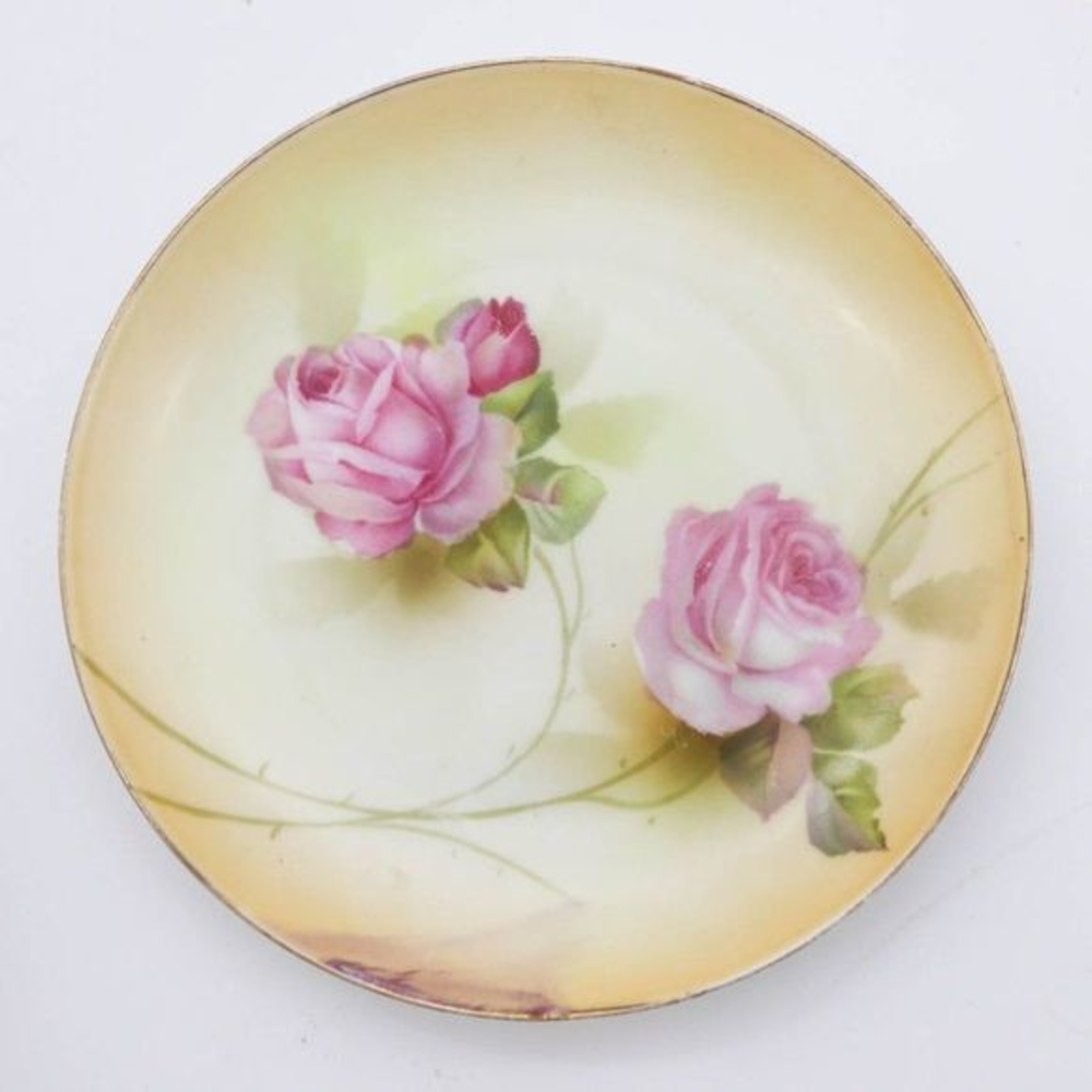 RS Germany Rose Patterned Plate, Floral‎ Pink Flowers, Hand Painted, Gold 6"
